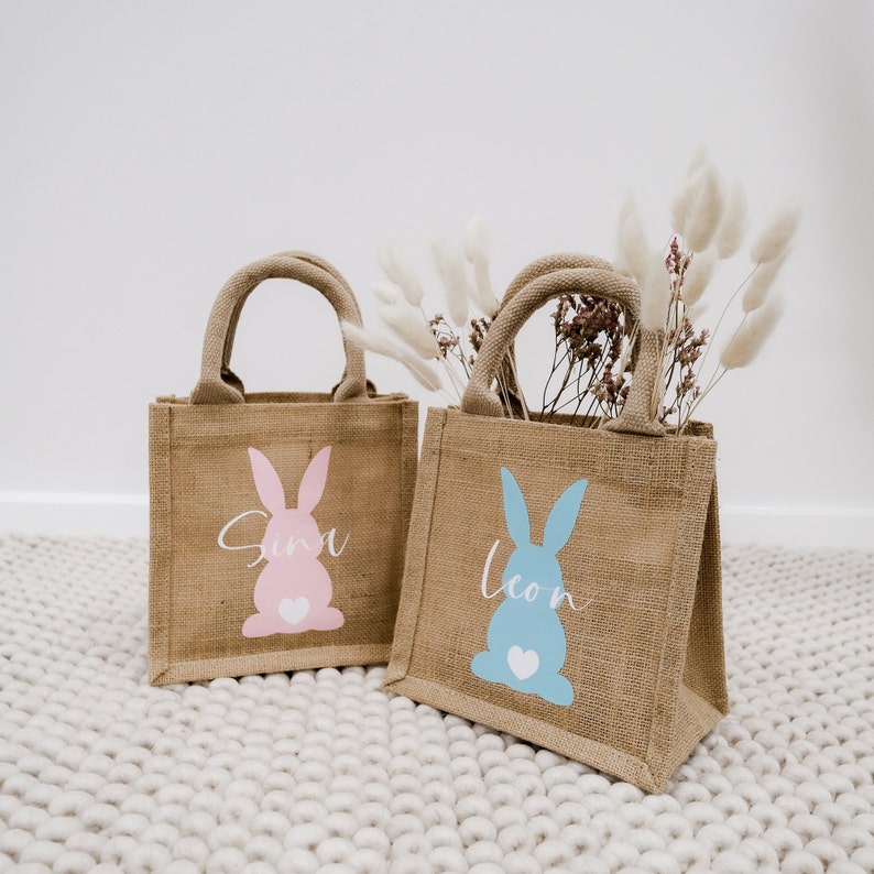 Personalized Easter Bag Jute Easter Bag Easter bunny with name Easter basket for children gifts for Easter or as an Easter basket image 5