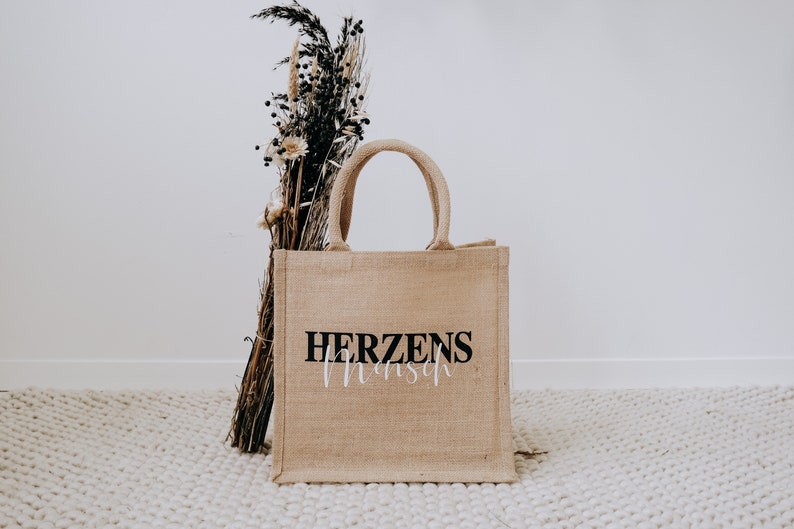 Jutetasche Jute personalisiert mit Schriftzug "Herzensmensch", beige