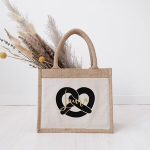 Jutetasche Breze-Motiv personalisiert mit Namen, Jute natur, Oktoberfest Wiesntasche