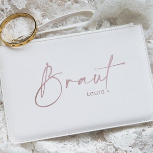 Personalisierte Clutch Brautgeschenk Handtasche für die Hochzeit Brauttasche Pouch Ivory mit Brautnamen, Trauzeugin, Brautmutter rose