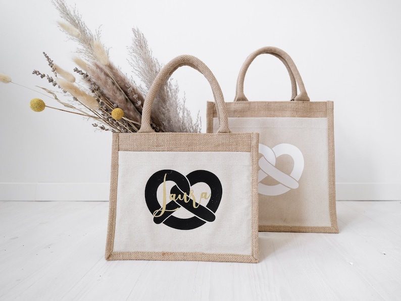 Jutetasche Breze-Motiv personalisiert mit Namen, Jute natur, Oktoberfest Wiesntasche