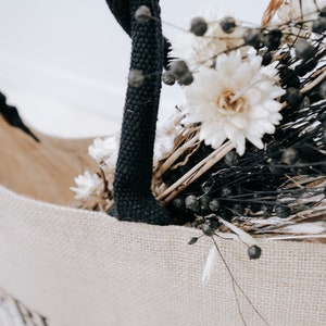 Jutetasche Jute naturbeige mit schwarzen Henkeln, Detailaufnahme Oberkante