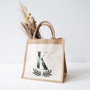 Jute bag with initials and side pocket Gift for Mother's Day or bachelorette party Bridal Shower or Farewell Gift Teachers and Educators zdjęcie 2
