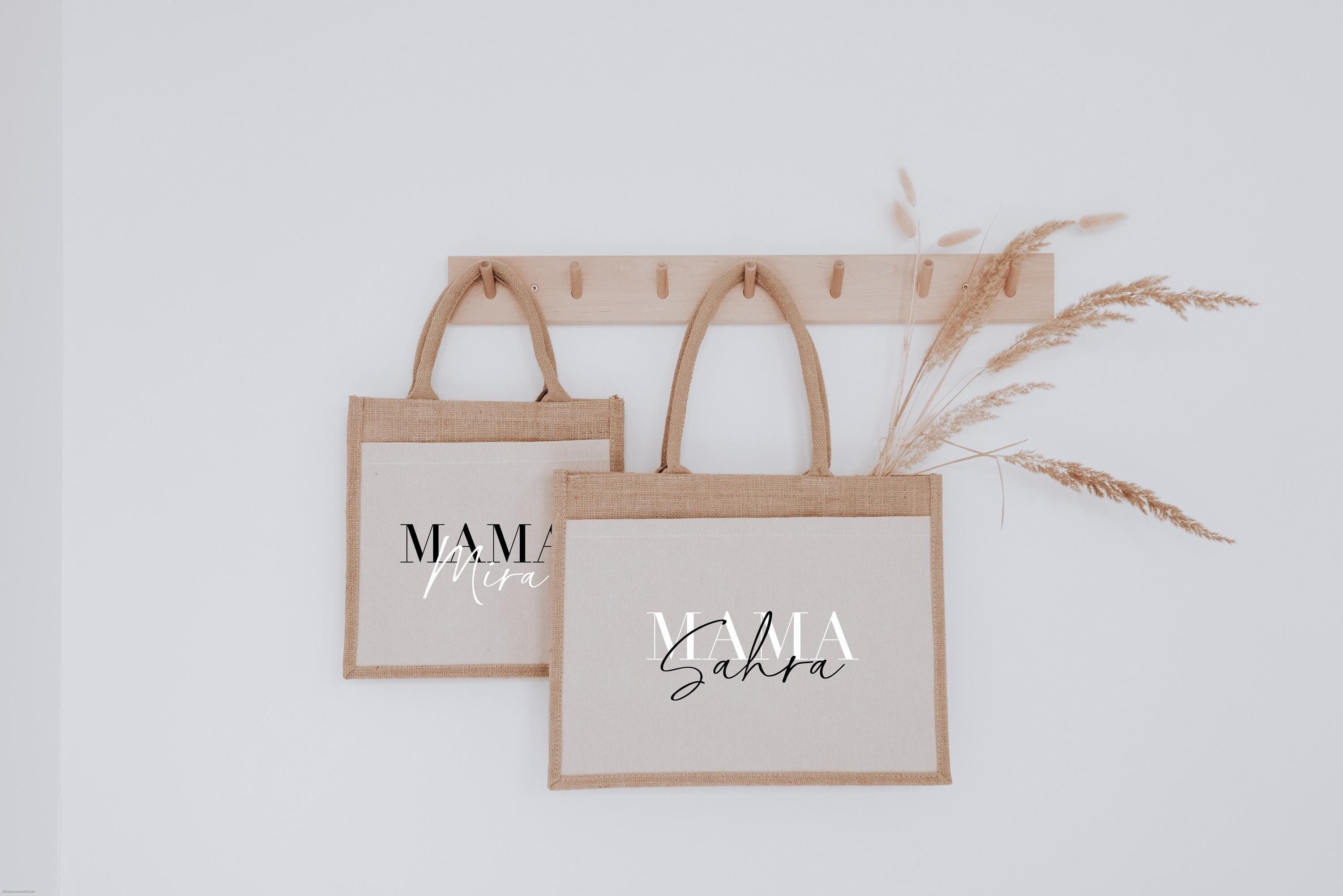 Borsa In Iuta Personalizzata Con Monogramma Floreale E Nome - Piccola 26x22x14 Cm Per Festa Della Mamma