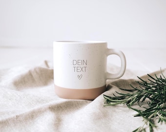Personalized ceramic mug with your text | Stoneware mug with your own engraving | Natural and unglazed base