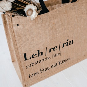 Jutetasche Lehrerin Jute beige, Aufdruck Wortdefinition Lexikon-Stil, Abschiedsgeschenk