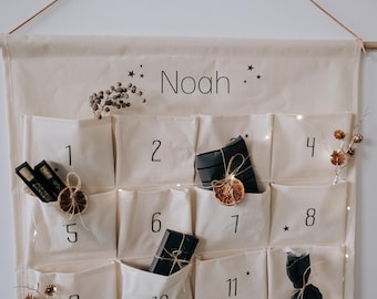 Personalized Advent Calendar with Name – Fabric Countdown Calendar 24 Pockets, Christmas Gift for Kids, Teens & Family, Reusable Cotton Canv