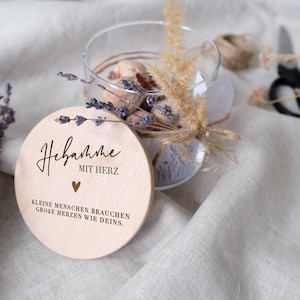 Storage glass for midwife | Midwife with heart | Gift glass with engraved wooden lid