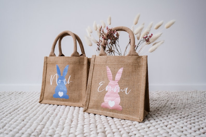 Ostertasche personalisiert Jute Osterbeutel Osterhase mit Namen Osterkörbchen für Kinder Geschenken zu Ostern oder als Osternest Bild 4