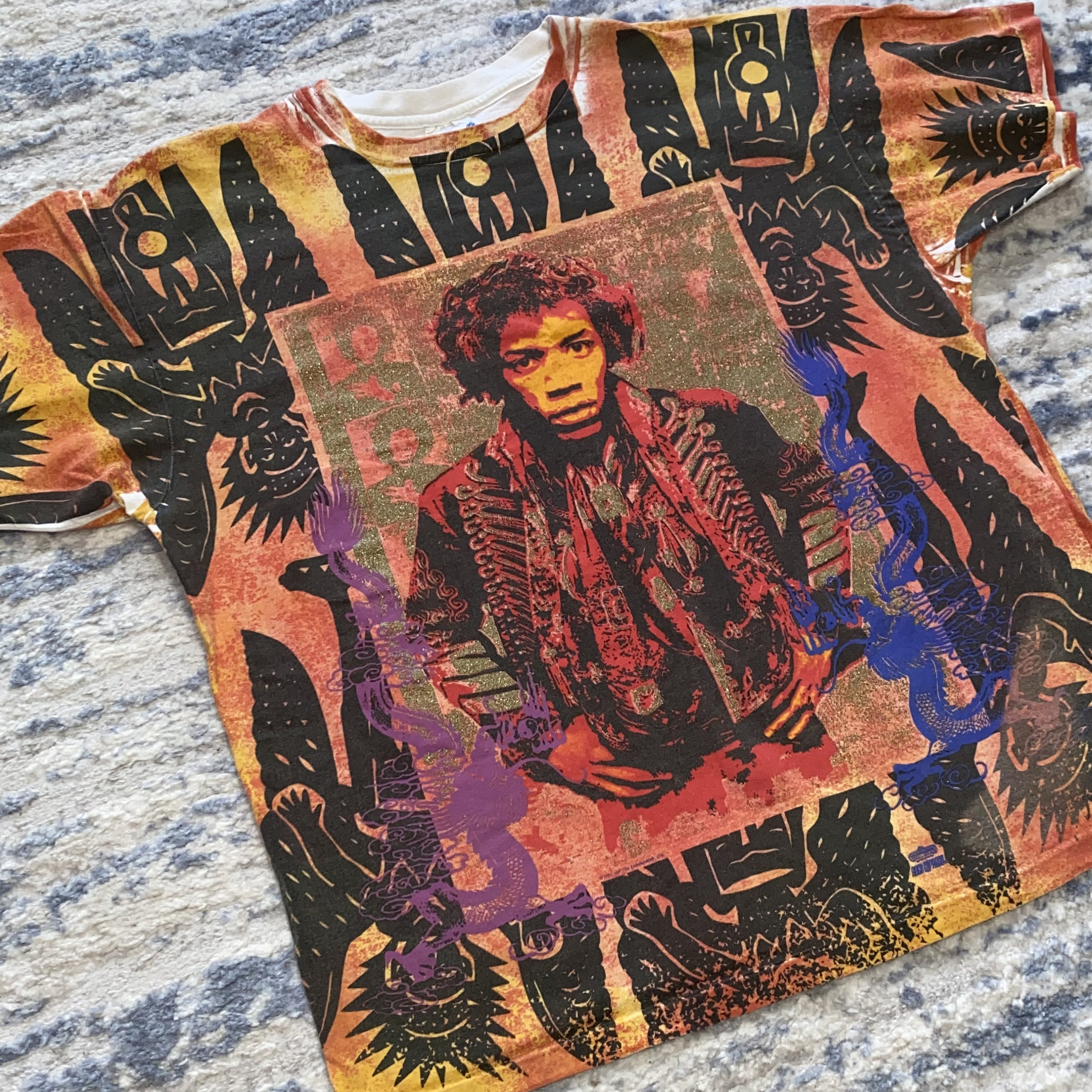 Vintage 90s Jimi Hendrix All Over Print Mosquitohead Shirt XL