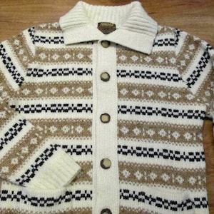 Vtg 70s TUNDRA Cowichan Knit Wool Shawl The Dude Big Lebowski Sweater Men&#39;s M