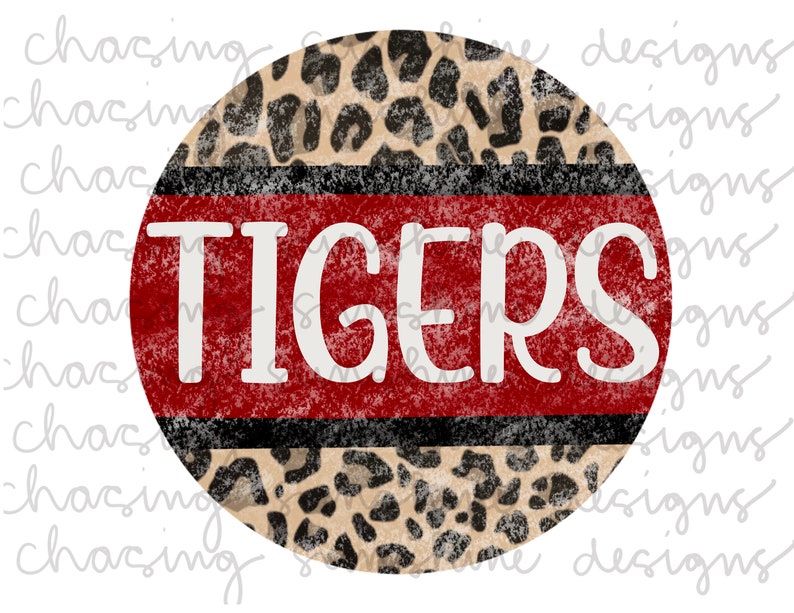 Sublimation transfer digital download Red PNG digital file School Spirit Vintage Tigers Leopard Customization