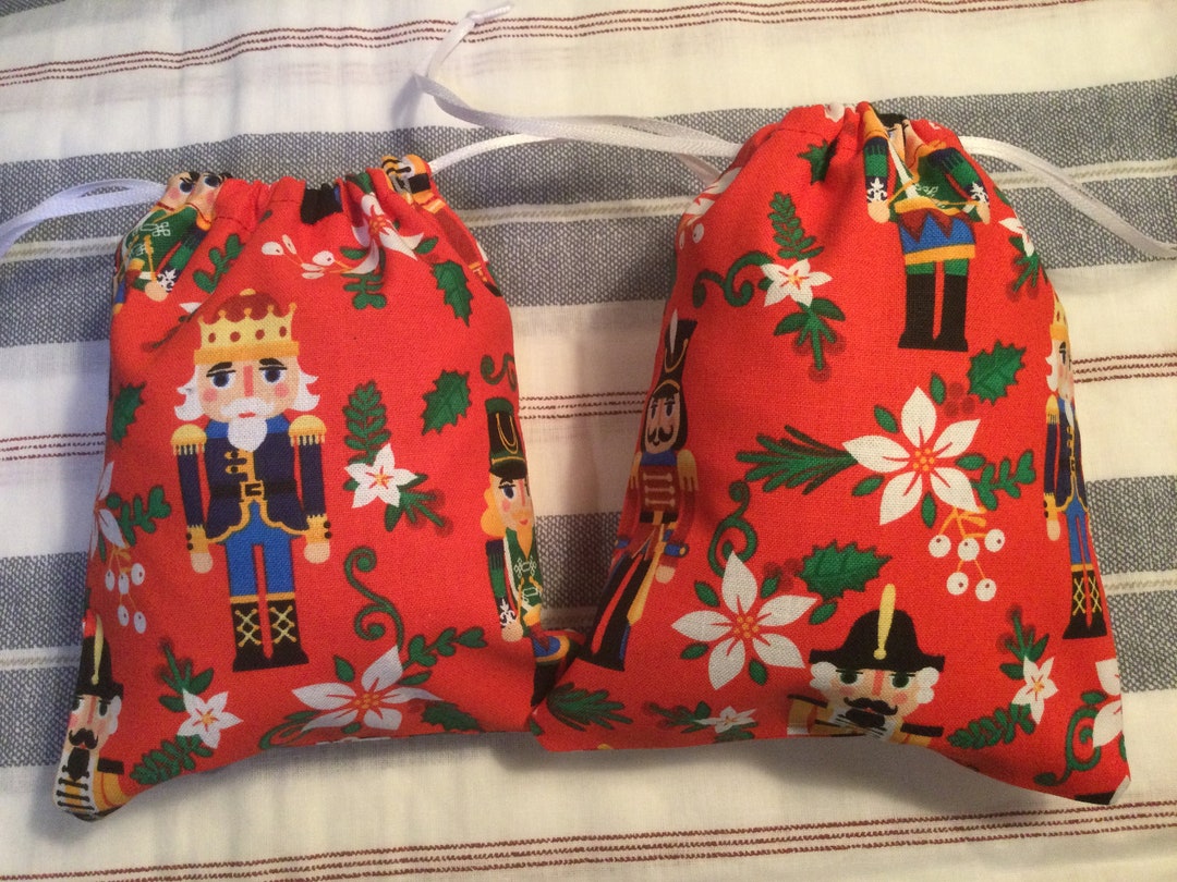 Christmas Cotton Fabric Drawstring Bags Set of 2 Drawstring Etsy