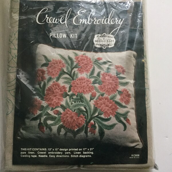 Broderie Crewel Vintage Elsa Williams - Vase En Cristal, Cadre Fini, Occasion Mais Charmant