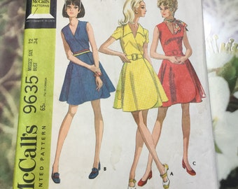 McCall’s 9635 Sewing Patterns. Vintage 60s Uncut Misses Wrap Dresses And Scarf Sewing Pattens, Size 12