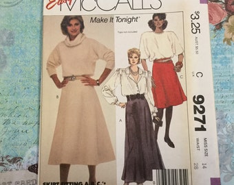 McCall’s 9271 Sewing Patterns. Uncut Vintage Misses Skirt Sewing Pattens, Size 14