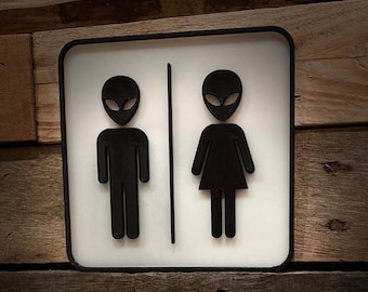 UFO Alien Bathroom Sign Glow In The Dark