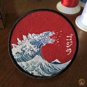 Godzilla - Embroidered Patch - The Great Wave off Kanagawa