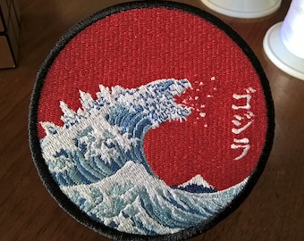 Godzilla - Embroidered Patch - The Great Wave off Kanagawa