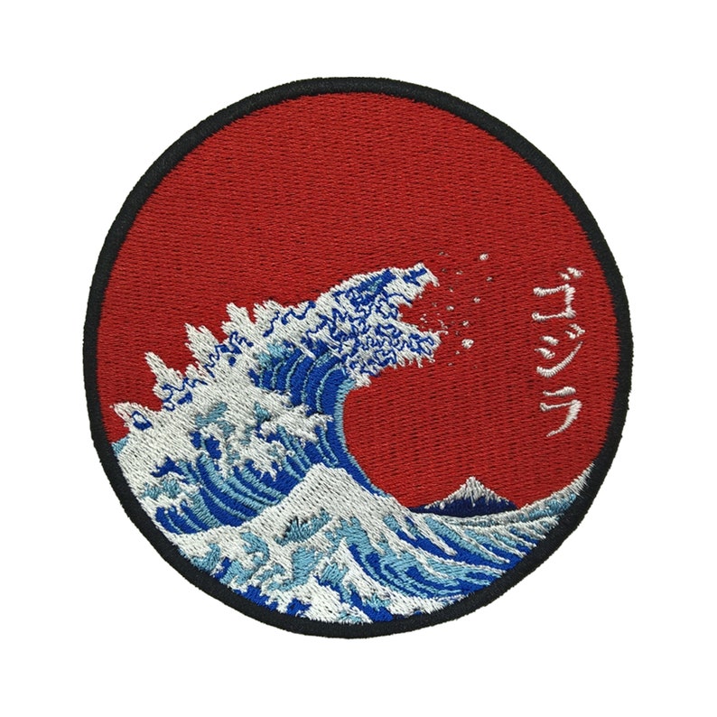 Godzilla Embroidered Patch the Great Wave off Kanagawa | Etsy