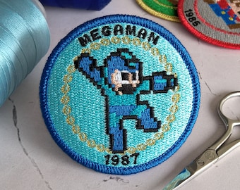 Mega Man - Personnage de jeu vidéo - Patch brodé - Iron On/Hook & Loop - Broderie Premium