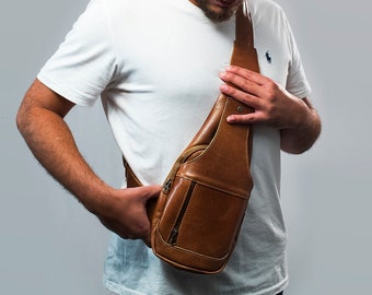 Mens leather sling bag, Travel document holder, Sling bag, Crossbody bag men