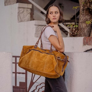 Wildleder und Leder Weekender Tasche, Weekender für Männer, Übernacht Reisetasche, Große Reisetasche, Geburtstagsgeschenk für Ihn, Leder Reisetasche Männer