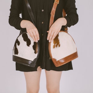 Cowhide bag, flat leather cross body bag, hair on hide purse