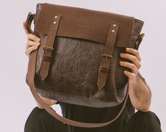Leather satchel men, Practical Messenger bag, Personalized vintage briefcase, Lined and Resistant, Leather Briefcase, Laptop Bag Portfolio