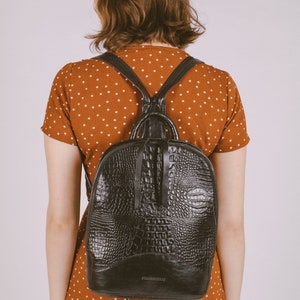 Small leather backpack purse with Croco texture, convertible backpack image 2
