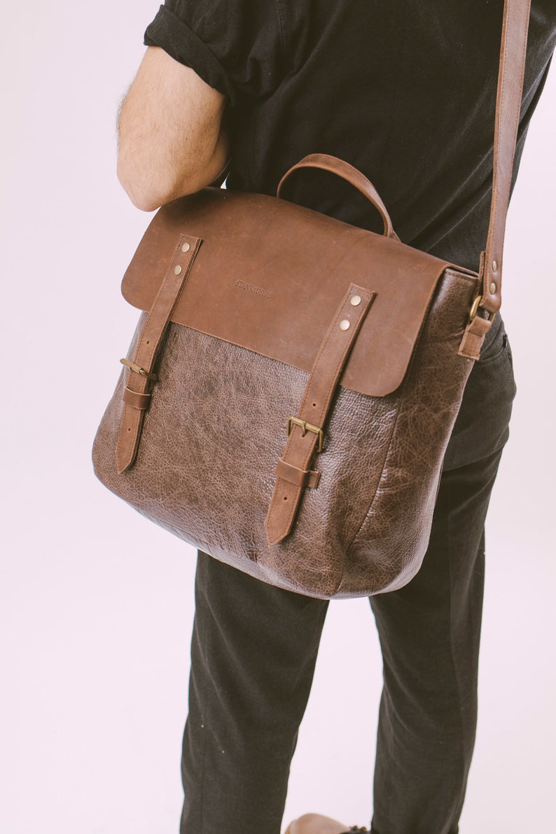 Leather satchel men, Practical Messenger bag, Personalized vintage briefcase, Lined and Resistant, Leather Briefcase, Laptop Bag Portfolio image 4