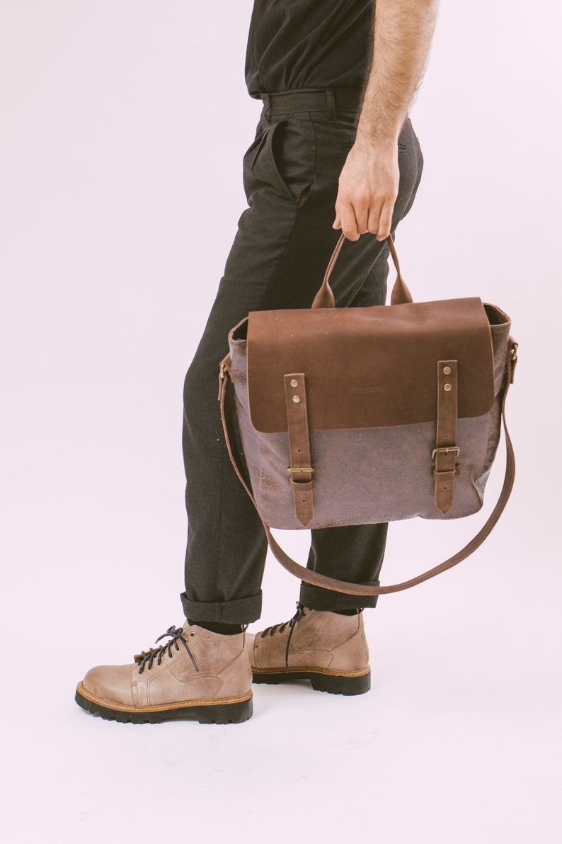 Leather satchel men, Practical Messenger bag, Personalized vintage briefcase, Lined and Resistant, Leather Briefcase, Laptop Bag Portfolio image 3