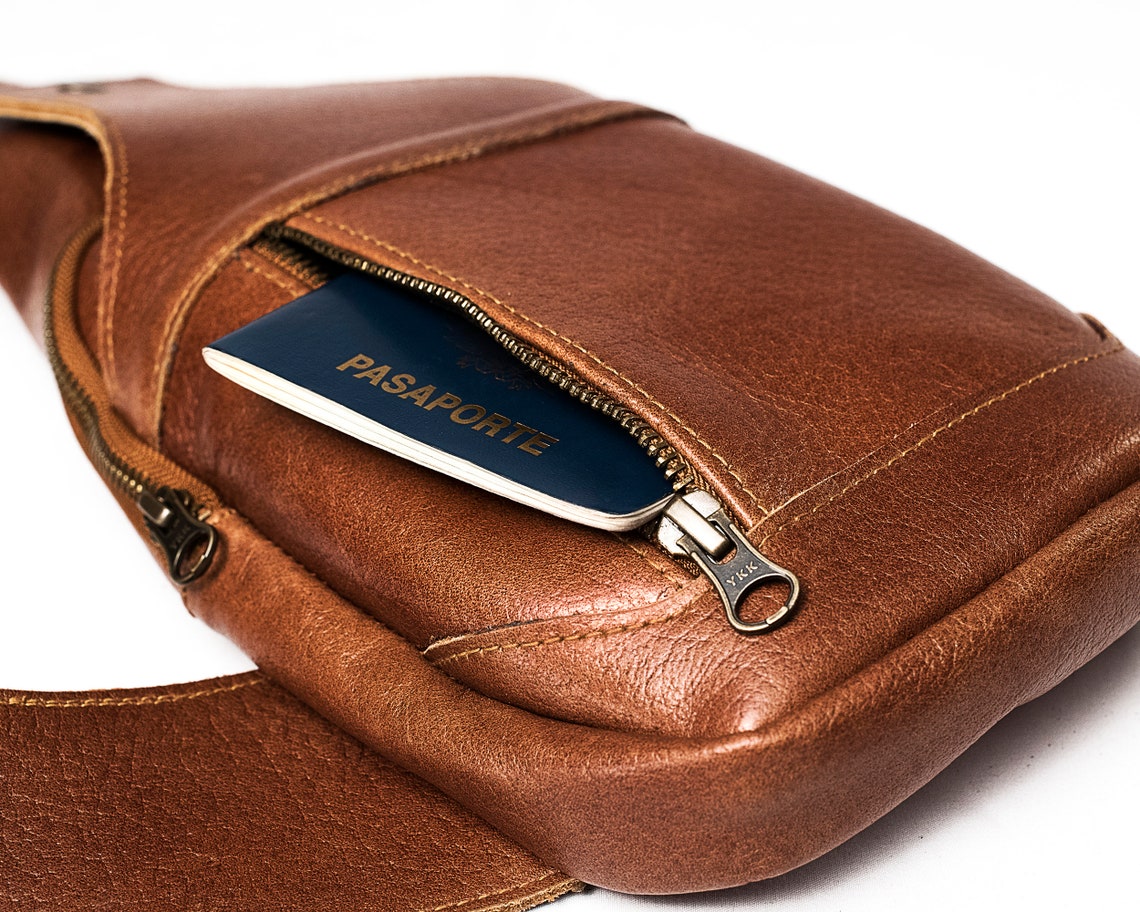 Mens Leather Sling Bag Travel Document Holder Sling Bag Etsy