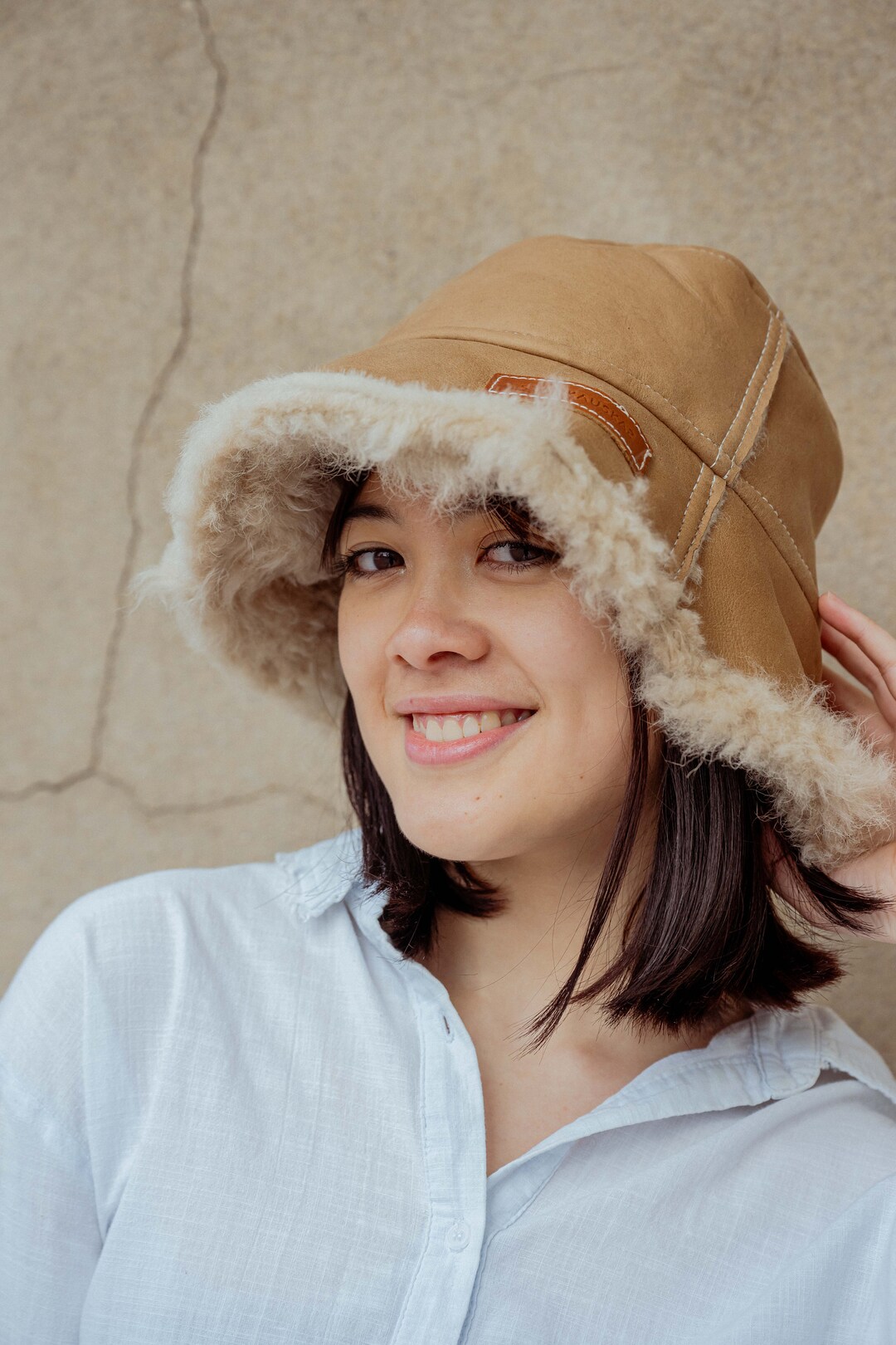 Winter Leather Bucket Hat, Sheepskin Bucket Hat, Bucket Hats Woman Handmade Winter Hat, Leather