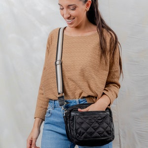 Solid Puffed Bag combined with leather, solid Puffed shoulder bag, Quilted Puffer Mini Crossbody Bag, Minimalist Quilted Crossbody Handbag image 7