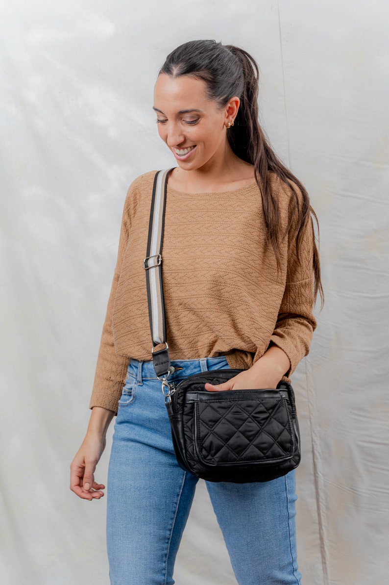 Solid Puffed Bag combined with leather, solid Puffed shoulder bag, Quilted Puffer Mini Crossbody Bag, Minimalist Quilted Crossbody Handbag image 7