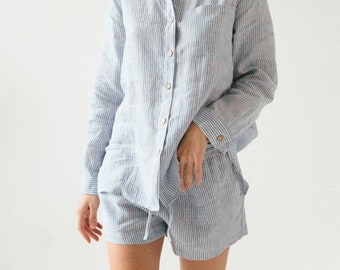 linen set shirts and shorts oeko-tex stripes