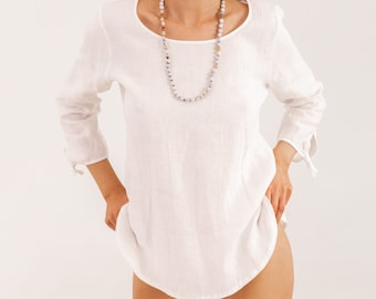Simple long sleeve linen blouse / Long Sleeved Linen Shirt / Linen Top Natural / Basic Linen Blouse / Linen Shirt / Linen Top with Sleeves