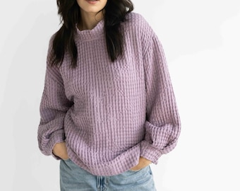 linen sweater waffle linen VIOLET natural sweater eco polish waffle linen