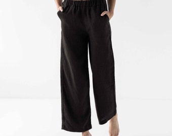 HandMade Women's Linen Pants, Classic linen pants, linen trousers soft linen pants loose pants BLACK