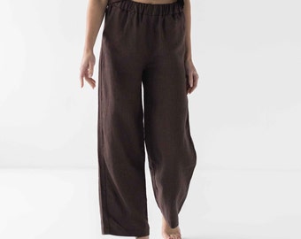HandMade Women's Linen Pants, Classic linen pants, linen trousers soft linen pants loose pants BROWN