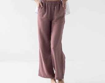 HandMade Women's Linen Pants, Classic linen pants, linen trousers soft linen pants loose pants PINK