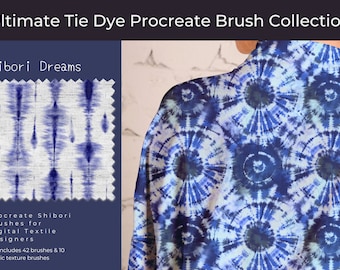 Shibori Procreate ブラシセット、藍染めテクスチャブラシ（デジタルダウンロード）