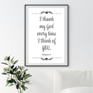 Ich danke meinem Gott jedes Mal, wenn ich an Sie biblische Wandkunst - herunterladbare druckbare Christian Hochzeit Schlafzimmer Wandkunst