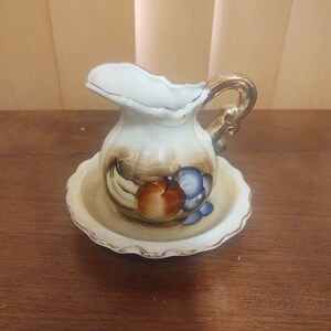 1950s Norcrest Hand-Painted Fruit Motif Miniature Pitcher and Bowl Set - Antique from Japan