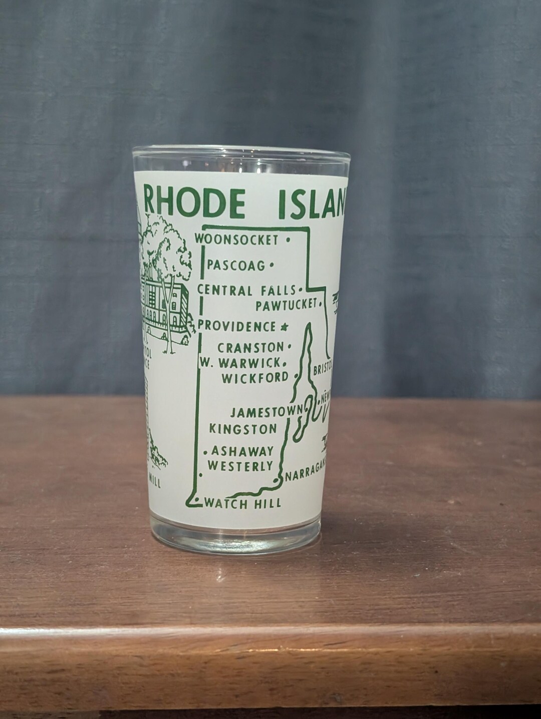 1960s Mid-century Hazel Atlas - Frosted State Souvenir Glass – 