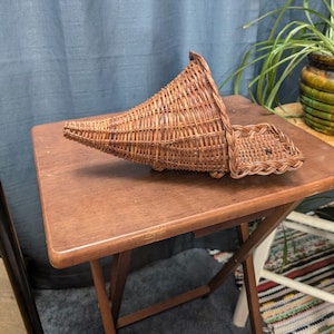 Dark Brown 12&quot; Wicker Cornucopia Basket – Thanksgiving basket/Fall Decor