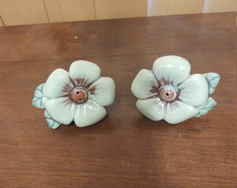 Ceramic Green Flower Salt and Pepper Shakers