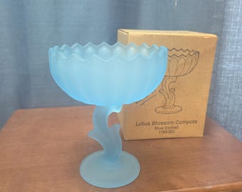 Vintage Home Interiors & Gifts Inc. – Flor de loto azul grabada, compuesta n.° 1164-BD - Dulcera, cuenco para frutos secos, platito para baratijas con caja original