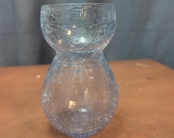 Jarrón vintage de cristal craquelado azul claro